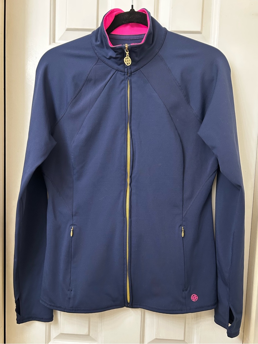 Lilly Pulitzer Navy Utility Jacket with Pink Trim and Gold Zipper medium